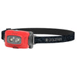 A red LED headlamp with a black adjustable headband, featuring the LEDLENSER brand logo on the strap, set against a plain white background. Ledlenser HF4R CORE Rechargeable Head Torch Red