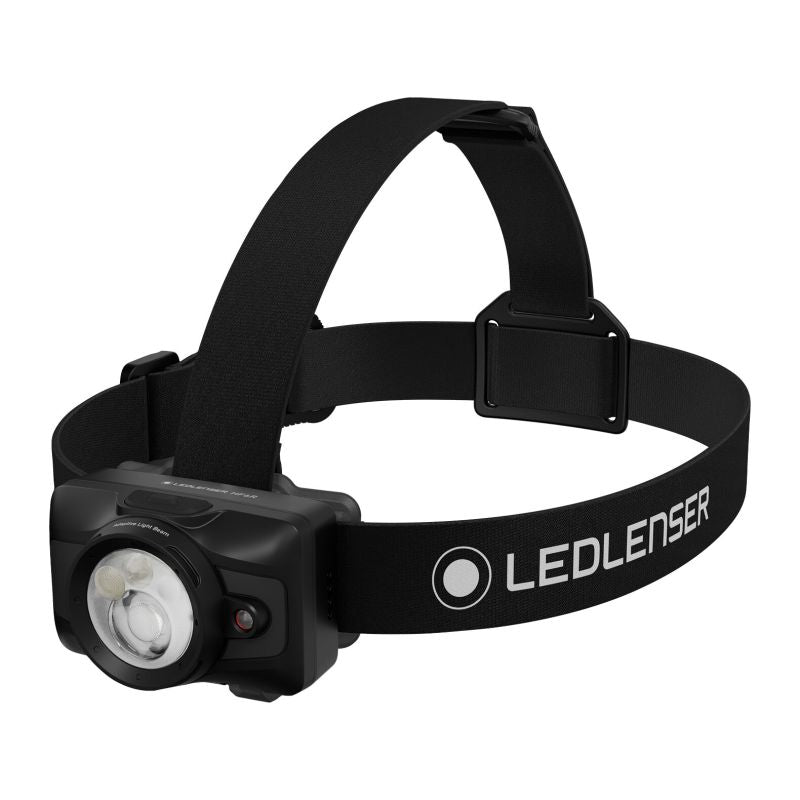 An LEDLENSER headlamp with a dark green and black camouflage-patterned head strap, featuring a dark green lamp housing with three clear LED lenses, shown on a solid white background. Ledlenser Headlamp HF6R | 900 Lumen