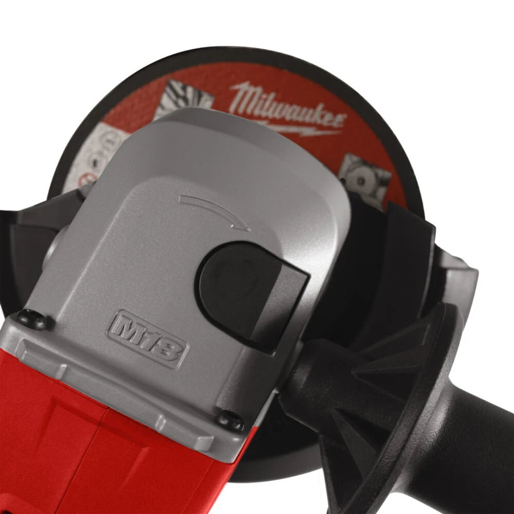 Close-up of a Milwaukee tool with a red and gray design on a white background