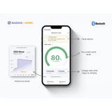 Smartphone displaying an app for monitoring tank levels with Magnus Hawk branding.
