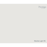 A flat, light warm grey colour swatch with the Prestige logo in the top right corner and the text 'Marble Light 115' in the bottom right corner.
Prestige Marble Light
