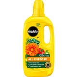 A yellow bottle of Miracle-Gro All Purpose Liquid Plant Food on a plain white background.