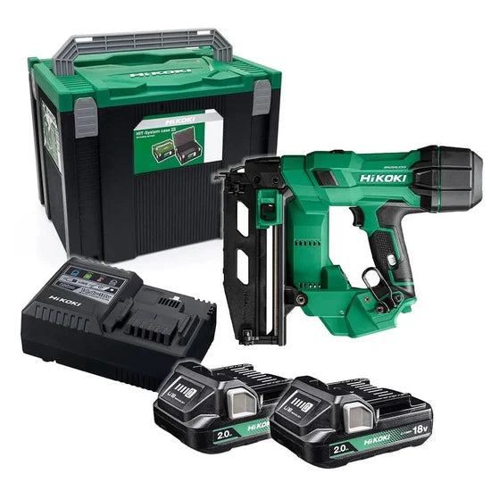 Hikoki 18v 16GA Brushless Angled Finish Nailer Kit - 2x2.0Ah
