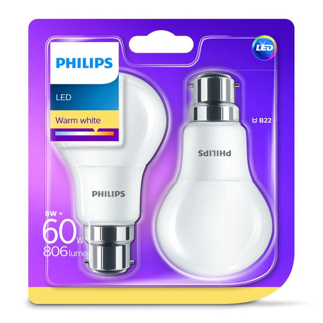 Philips LED Bulb 60W B22 806 Lumen in Warm White | Pack of 2