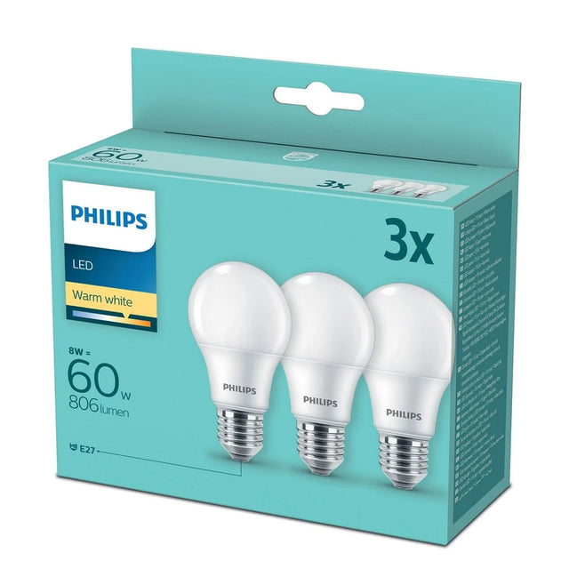 Philips LED Bulb 60W E27 806 Lumen in Warm White | Pack of 3