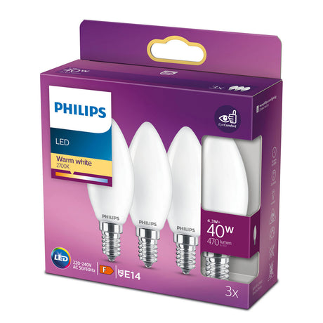 Philips LED Candle Bulb E14 – 470 Lumen Warm White | Pack of 3