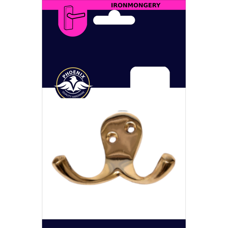 Phoenix  Brassed Robe Hook - Twin Brass