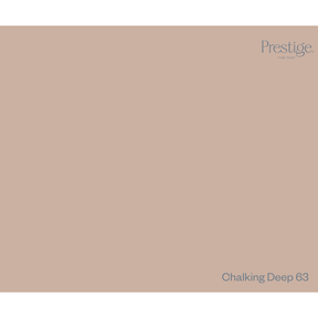 A solid color swatch card for Prestige High-Temp paint, showing the color 'Chalking Deep 63' in a dusty, warm beige tone with the brand logo in the top right corner.
