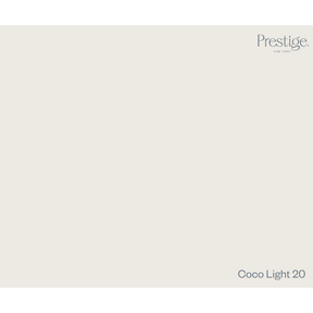A flat, warm off-white color swatch labeled 'Prestige. Coco Light 20' in the bottom right corner. Prestige Coco Light