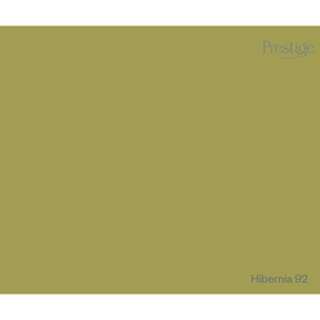 A solid olive green color swatch with the Prestige Seed Pages logo in the top right and the text 'Hibernia 92' in the bottom right corner.