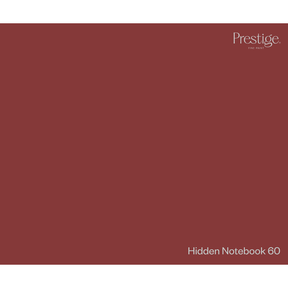 A solid color swatch card for Prestige Fine Art, labeled 'Hidden Notebook 60' in the bottom right corner, featuring the brand logo in the top right.