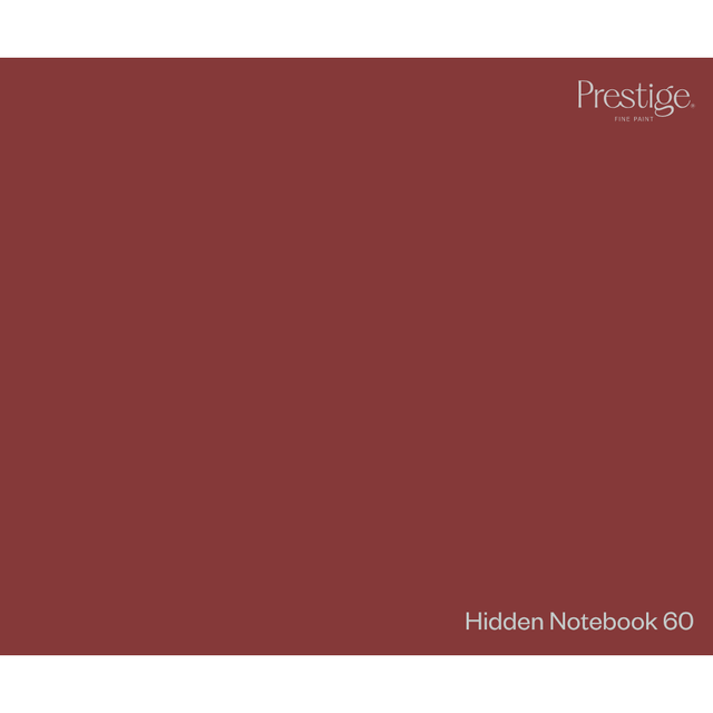 A solid color swatch card for Prestige Fine Art, labeled 'Hidden Notebook 60' in the bottom right corner, featuring the brand logo in the top right.