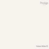 Prestige Hoban White
A flat, solid warm off-white color tile with the Prestige. logo in the top right corner and the text 'Hoban White 12' in the bottom right corner.