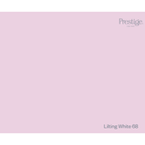 A solid light pink color swatch with the Prestige logo in the top right corner and the text 'Lilting White 68' in the bottom right corner.
Prestige Lilting White Paint