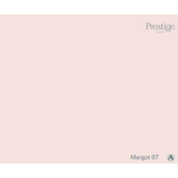 A solid pale blush pink color swatch with the Prestige brand logo in the top right corner and the text 'Margot 67' with a small circular arrow icon in the bottom right corner. Prestige Margot Paint