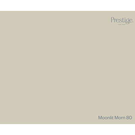 A flat warm light beige color field with the Prestige logo in the top right and the text 'Moonlit Morn 80' in the bottom right.