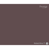 A solid color swatch card for Prestige Fine Paint in the shade 'Mulled Wine 71', showing a deep muted wine-brown color with the brand logo in the top right and the shade name in the bottom right.