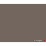 A solid colour swatch tile in a warm, muted taupe-brown shade labeled 'Mustang 66' with a red 'R' indicator in the bottom right corner. Prestige Mustang Paint