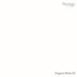 A minimalist color swatch card for Prestige Origami White 03, featuring a solid off-white background with the Prestige brand name in the top right and the product code 'Origami White 03' in the bottom right.