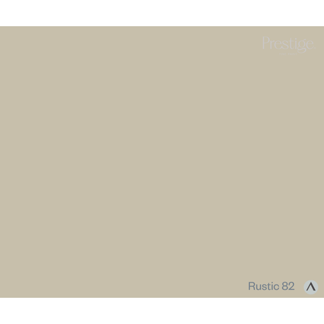 A solid color swatch tile in a warm, muted rust-beige shade, labeled 'Rustic 82' in the bottom right corner with a Prestige logo in the top right.