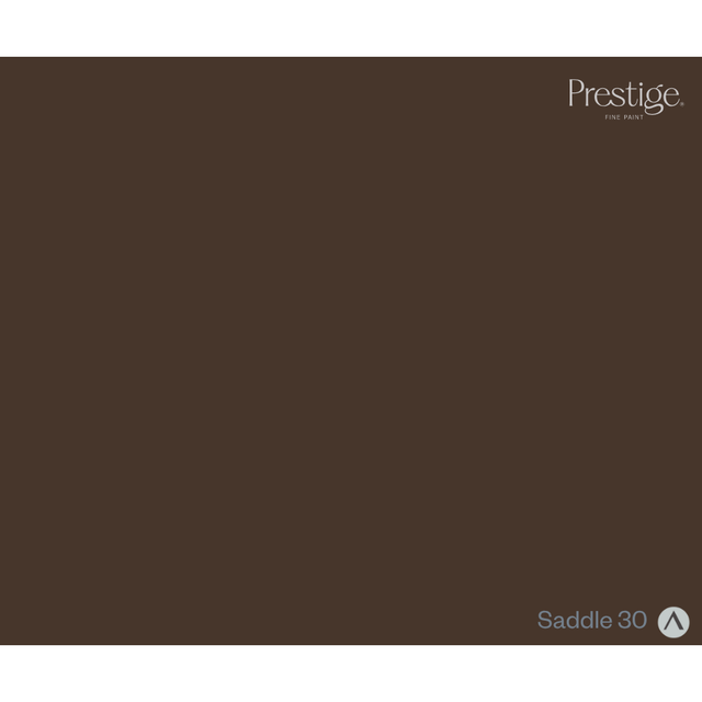 A solid dark brown color swatch labeled 'Prestige' in the top right and 'Saddle 30' in the bottom right.