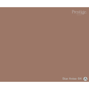 A solid color swatch card for Prestige Star Anise 64, showing a warm, muted brownish-beige tone with the Prestige logo in the top right and the shade name in the bottom right.