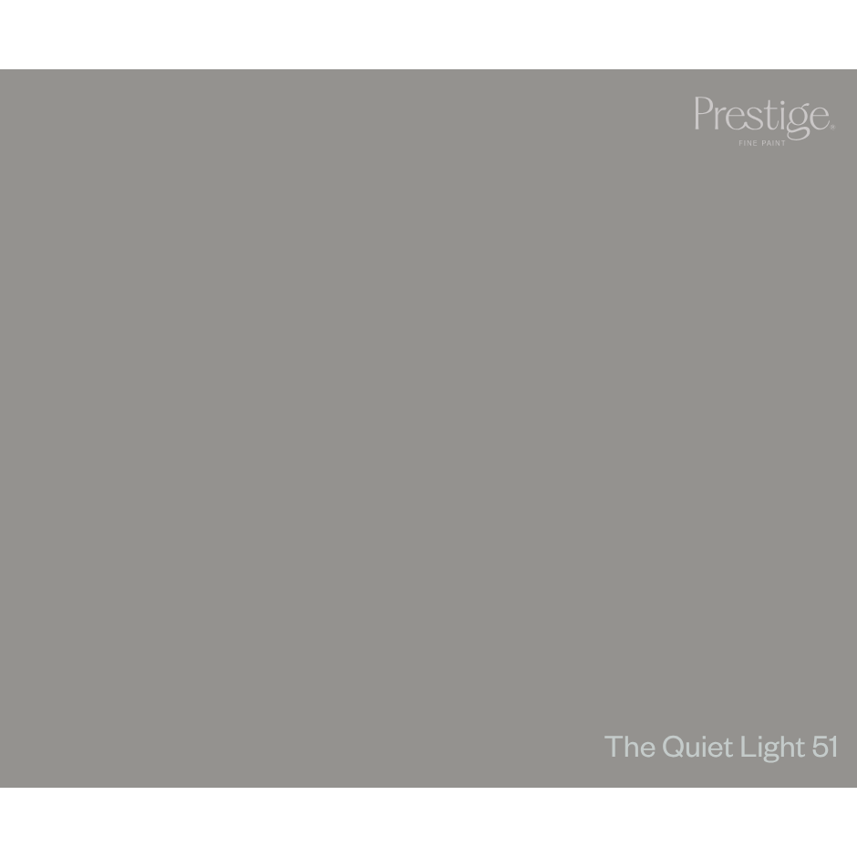 A solid medium gray color tile with the Prestige brand logo in the top right corner and the text 'The Quiet Light 51' in the bottom right corner.