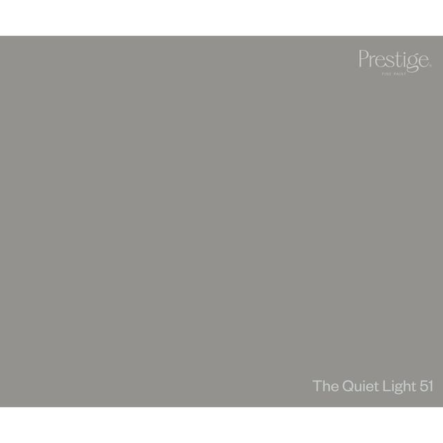 A solid medium gray color tile with the Prestige brand logo in the top right corner and the text 'The Quiet Light 51' in the bottom right corner.