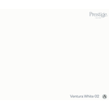 A flat, clean white color swatch card labeled 'Prestige.' in the top right and 'Ventura White 02' with a small triangle icon in the bottom right.