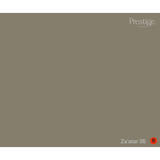 A solid color swatch card for Prestige Fine Paint in the shade 'Za'atar 35', featuring a warm taupe-gray color with the Prestige logo in the top right and the shade name in the bottom right.
