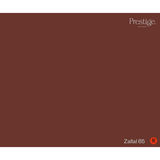 A solid color swatch card for Prestige Fine Paint in the shade Zallal 65, featuring a deep reddish-brown color with the brand logo in the top right and the shade name in the bottom right.