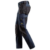 Navy and black work pants with multiple pockets on a white background. Snickers 6271 AllroundWork Full Stretch Trousers Holster Pockets