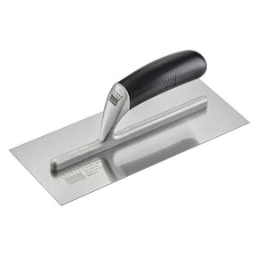 A stainless steel trowel with a black plastic handle, shown at an angle on a clean white background. The brand name 'Mau' is visible on both the handle and the blade.