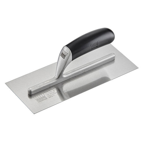 A stainless steel trowel with a black plastic handle, shown at an angle on a clean white background. The brand name 'Mau' is visible on both the handle and the blade.