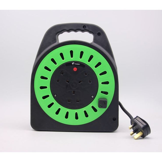Rugged 20Mtr 3 Socket Handbag Reel 240V BS Plug 13A