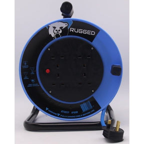 Rugged 25Mtr 4 Socket 13A Cable Reel 240V BS Plug 13A 2.5mm Core