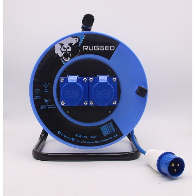 Rugged 40M 2 Socket 16A Cable Reel 240V CSS Plug 16A 2.5mm Core