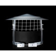 A metal bird sparrow guard with a conical roof, wire mesh front, and two mounting brackets at the bottom, shown against a solid black background.