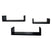 Three black floating wall shelves of different lengths arranged on a plain white background.