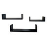 Three black floating wall shelves of different lengths arranged on a plain white background.