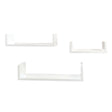 Three white U-shaped floating wall shelves of different sizes arranged on a plain white background.