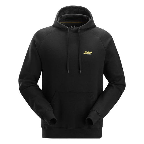 A black pullover hoodie with a small yellow embroidered 'Jacket' logo on the left chest, displayed on a clean white background.