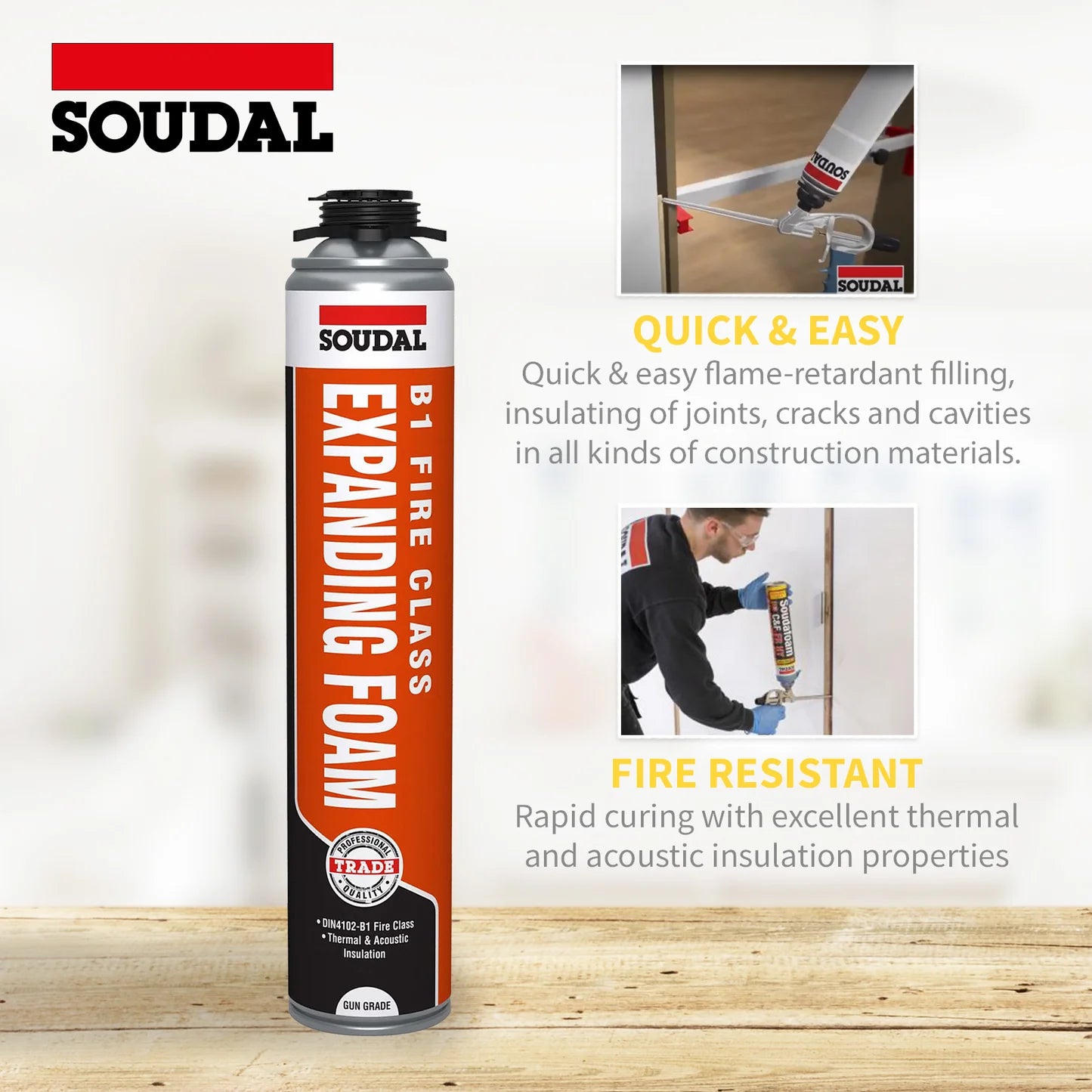 Soudal B1 Fire & Acoustic Expanding Foam | Gun Grade - 750 ml