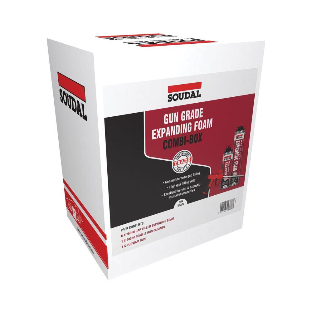 Soudal Expanding Gun Foam Kit (6 x 750ml Foam, 1 x Cleaner, 1 x Gun)