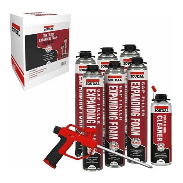Soudal Expanding Gun Foam Kit (6 x 750ml Foam, 1 x Cleaner, 1 x Gun)
