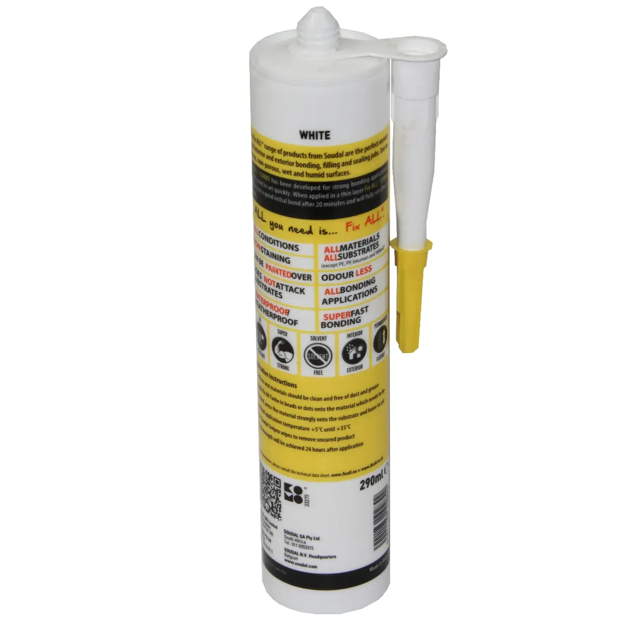 Soudal Fix All Turbo Solvent-Free Hybrid Polymer Adhesive | White - 290ml