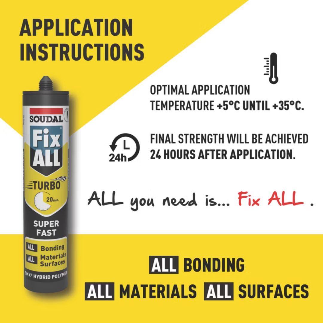 Soudal Fix All Turbo Solvent-Free Hybrid Polymer Adhesive | White - 290ml