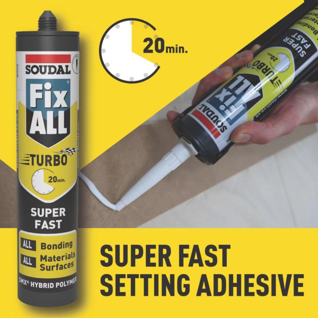 Soudal Fix All Turbo Solvent-Free Hybrid Polymer Adhesive | White - 290ml