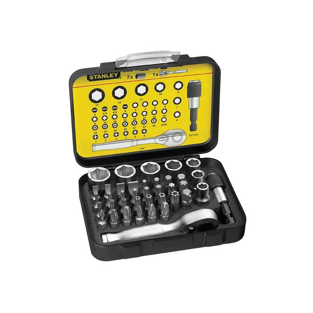 Stanley 1/4in Drive Ratchet, Bit & Socket Set | 39 Piece