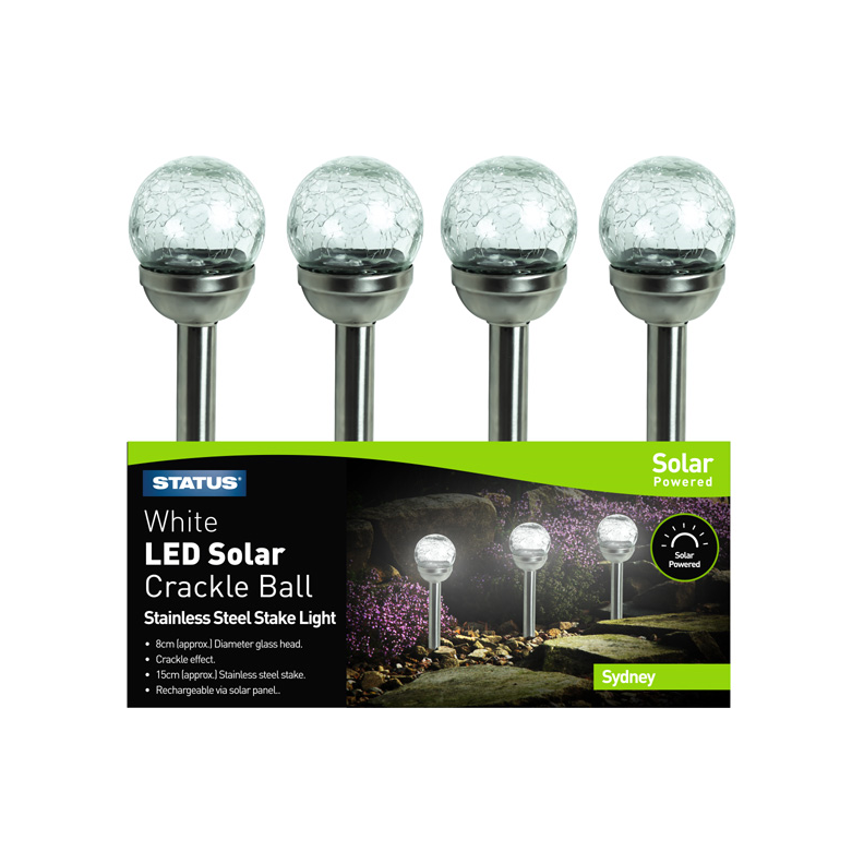 Status Sydney White LED Solar Stake Light 80mm - 3pk